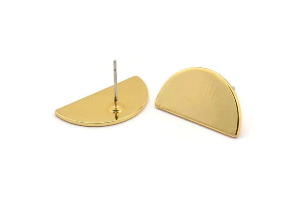 Semi Circle Earring, 2 Gold Plated Brass Half Moon Stud Earrings (22x12x1mm) D1091 A1444