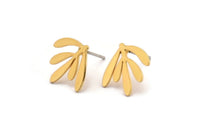 Gold Leaf Earring, 8 Gold Plated Brass Leaf Stud Earrings (12x13x0.60mm) A3025