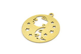 Brass Star Charm, 8 Raw Brass Moon And Planet Charms With 1 Loop, Findings (24x22x0.60mm) A3339