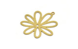 Brass Flower Charm, 6 Raw Brass Flower Shaped Charms With 1 Loop, Findings (34x32x0.60mm) A5132
