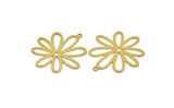 Brass Flower Charm, 6 Raw Brass Flower Shaped Charms With 1 Loop, Findings (34x32x0.60mm) A5132