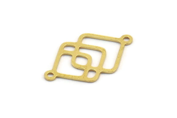 Brass Square Charm, 24 Raw Brass Square Charms With 2 Loops, Connectors (22x13x0.60mm) A4633