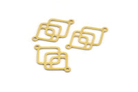 Brass Square Charm, 24 Raw Brass Square Charms With 2 Loops, Connectors (22x13x0.60mm) A4633