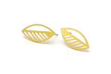 Brass Leaf Earring, 8 Raw Brass Leaf Shaped Stud Earrings, Findings (24x11.5x0.60mm) A4604