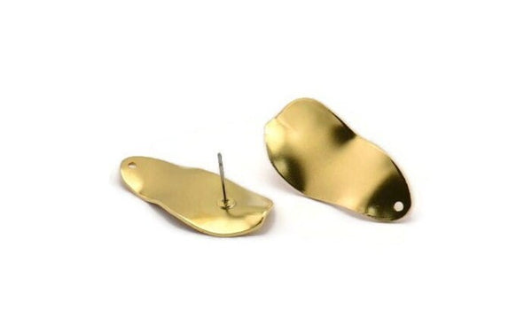 Brass Oval Earring, 6 Raw Brass Wavy Oval Stud Earrings With 1 Hole, Findings (33x15x1mm) D0790 A0143