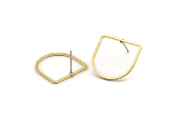 D Shape Earring, 8 Raw Brass D Shape Stud Earrings (19x19x1mm) BS 2329 A4648