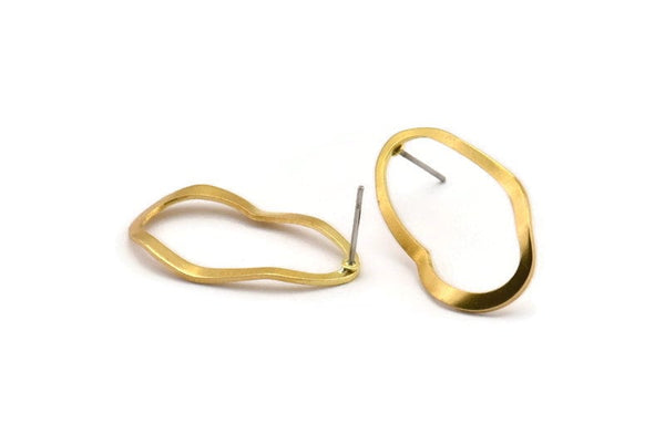 Brass Drop Earring, 10 Raw Brass Wavy Drop Stud Earrings With 1 Hole (28x16x0.80mm) D858 A4650