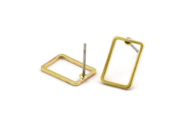 Brass Rectangle Earring 12 Raw Brass Rectangle Stud Earrings (9x13x0.8mm) D0327 A1210