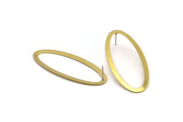 Brass Ellipse Earring, 8 Raw Brass Ellipse Stud Earrings (59x24x0.70mm) B0254 A1173