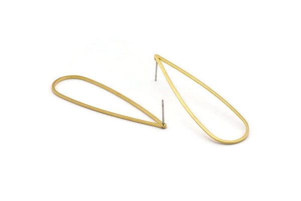 Brass Drop Earring, 10 Raw Brass Drop Stud Earrings (52x15x1mm) D1282 A1249
