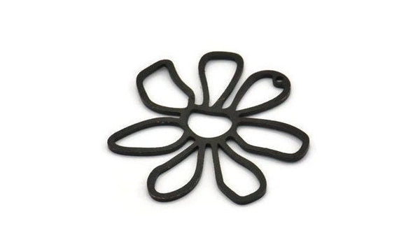 Black Daisy Charm, 4 Oxidized Black Plated Brass Daisy Charms With 1 Hole, Pendants, Earrings (34x1mm) D0638 S893