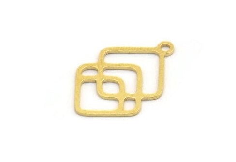 Brass Square Charm, 24 Raw Brass Square Charms With 1 Loop, Findings (20x13x0.60mm) A4634
