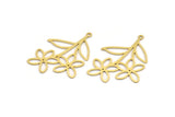 Brass Flower Charm, 10 Raw Brass Flower Shape Charms With 1 Loop, Charm Pendants (37x27x0.60mm) A4619