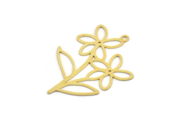 Brass Flower Charm, 10 Raw Brass Flower Shape Charms With 1 Loop, Charm Pendants (37x27x0.60mm) A4605