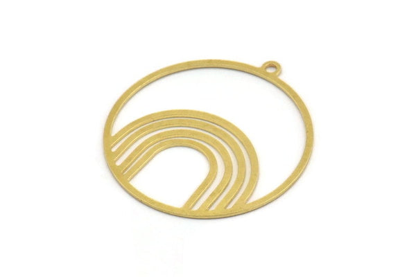 Brass Round Charm, 8 Raw Brass Rainbow Patterned Round Shaped Charms With 1 Loop, Findings (33x31x0.60mm) A5172