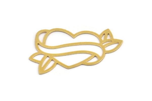 Pirinç Kalp Charm, 8 Ham Pirinç Kalp Şeklinde Bağlantı Parçası, Bağlantı Parçaları (26x39x0,60 mm) A5171