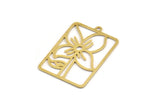 Brass Rectangle Charm, 8 Raw Brass Flower Shaped Charms With 1 Loop, Findings (34x23x0.60mm) A5178