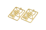 Brass Rectangle Charm, 8 Raw Brass Flower Shaped Charms With 1 Loop, Findings (34x23x0.60mm) A5178