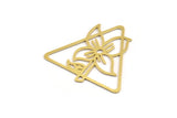 Brass Triangle Charm, 8 Raw Brass Flower Patterned Triangle Shaped Charms, Findings (35.5x37x0.60mm) A5177