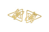 Brass Triangle Charm, 8 Raw Brass Flower Patterned Triangle Shaped Charms, Findings (35.5x37x0.60mm) A5177