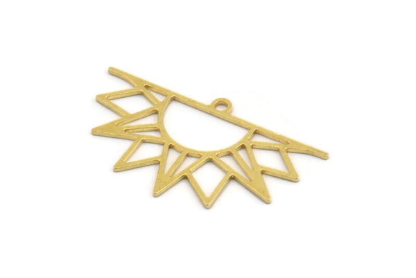 Brass Sun Charm, 12 Raw Brass Rising Sun Shaped Charms With 1 Loop, Charm Pendants (17x30x0.60mm) A5176