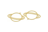 Brass Saturn Charm, 12 Raw Brass Saturn Shaped Charms With 1 Loop, Pendants, Planet Findings (29x37x0.60mm) A5147