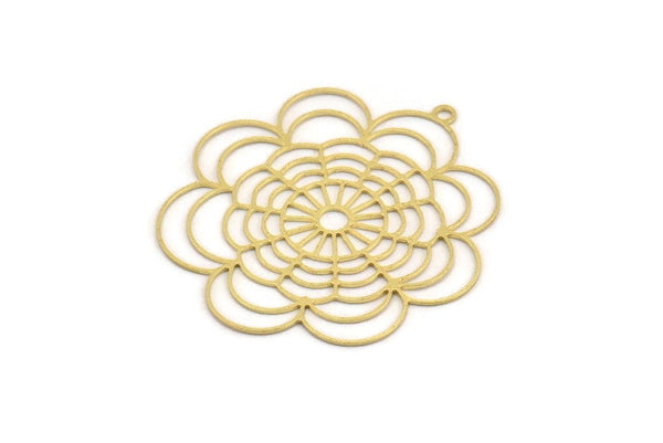 Brass Ethnic Charm, 4 Raw Brass Ethnic Motif Shaped Charms With 1 Loop, Earring Charms (46x43x0.60mm) A5168