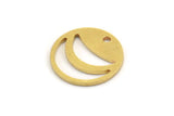 Brass Round Charm, 12 Raw Brass Crescent Moon Patterned Round Shape Charms With 1 Hole, Charm Pendants (16x1mm) A5155