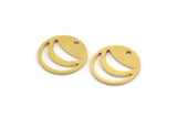 Brass Round Charm, 12 Raw Brass Crescent Moon Patterned Round Shape Charms With 1 Hole, Charm Pendants (16x1mm) A5155
