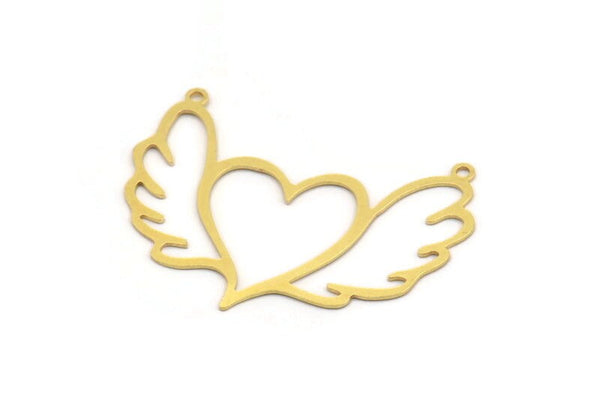 Pirinç Kalp Charm, 2 Döngülü 8 Ham Pirinç Kalp Şeklinde Charm, Bulgular, Kolye Uçları, Kolye Bağlantı Parçaları (32x45x0,60 mm) A5192