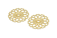 Brass Heart Connector, 4 Raw Brass Heart Charms, Brass Round Charms (42x0.60mm) A4628