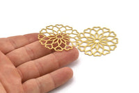 Brass Heart Connector, 4 Raw Brass Heart Charms, Brass Round Charms (42x0.60mm) A4628