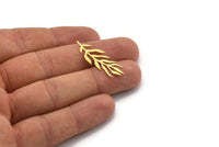 Brass Leaf Charm, 12 Raw Brass Leaf Shaped Charms, Findings (34x12x0.60mm) A4695