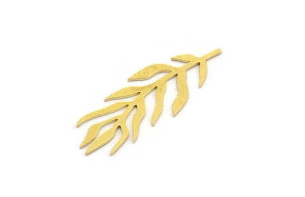 Brass Leaf Charm, 12 Raw Brass Leaf Shaped Charms, Findings (34x12x0.60mm) A4695