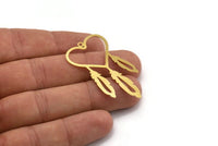 Brass Heart Charm, 8 Raw Brass Heart And Wings Charms With 1 Hole (46x26x0.60mm) A4677