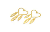 Brass Heart Charm, 8 Raw Brass Heart And Wings Charms With 1 Hole (46x26x0.60mm) A4677