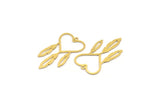 Brass Heart Charm, 12 Raw Brass Heart And Wings Charms With 1 Hole (39x21x0.60mm) A4684