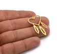 Brass Heart Charm, 12 Raw Brass Heart And Wings Charms With 1 Hole (39x21x0.60mm) A4684