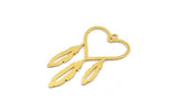 Brass Heart Charm, 12 Raw Brass Heart And Wings Charms With 1 Hole (39x21x0.60mm) A4684