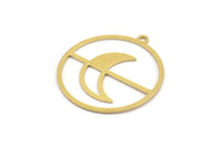 Brass Round Charm, 12 Raw Brass Crescent Moon Patterned Round Shape Charms With 1 Loop, Charm Pendants (28x26x0.60mm) A5204