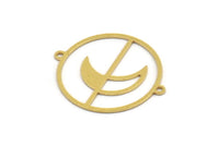 Pirinç Yuvarlak Charm, 2 Döngülü 12 Ham Pirinç Hilal Desenli Yuvarlak Şekilli Charm, Charm Kolye Uçları, Bağlantı Parçaları (30x26x0,60 mm) A5208
