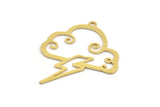 Brass Cloud Charm, 12 Raw Brass Cloud And Lightning Shaped Charms With 1 Loop, Findings (32x27.5x0.60mm) A5206