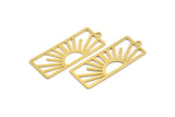 Brass Rectangle Charm, 6 Raw Brass Rising Sun Patterned Rectangle Shaped Charms With 1 Loop, Charm Pendants (38x15x0.60mm) A5207