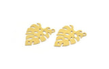 Brass Monstera Charm, 12 Raw Brass Monstera Leaf Shaped Charms With 1 Loop, Pendant, Earring Findings (22x16x0.60mm) A4667