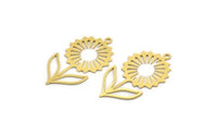 Brass Daisy Charm, 10 Raw Brass Flower Charms With 1 Loop, Brass Flowers (34x19x0.60mm) A4693