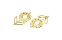 Brass Daisy Charm, 10 Raw Brass Flower Charms With 1 Loop, Brass Flowers (34x19x0.60mm) A4693