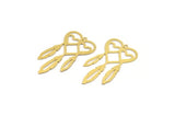 Brass Heart Charm, 6 Raw Brass Heart And Wings Charms With 1 Hole (47x26x0.60mm) A4682