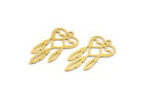 Brass Heart Charm, 24 Raw Brass Heart And Wings Charms With 1 Hole (27x14x0.60mm) A4679