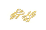 Brass Heart Charm, 24 Raw Brass Heart And Wings Charms With 1 Hole (27x14x0.60mm) A4679