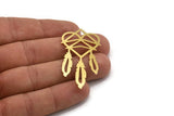 Brass Heart Charm, 4 Raw Brass Heart And Wings Charms (50x27x0.60mm) A4678